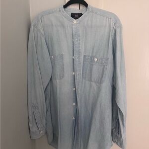 Ralph Lauren Light Blue Denim Band Collar Button-Down Shirt